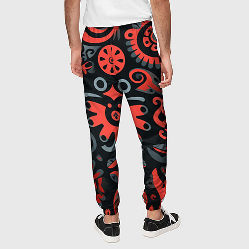 Мужские брюки Красно-черный узор в славянском стиле / 3D-принт – фото 4