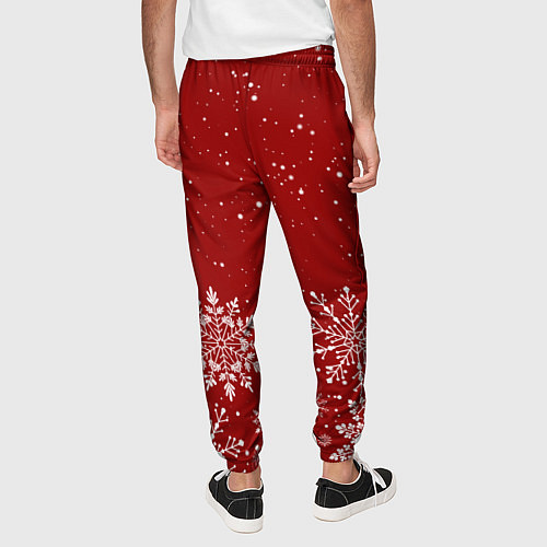 Мужские брюки Текстура снежинок на красном фоне / 3D-принт – фото 4
