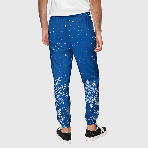 Мужские брюки Текстура снежинок на синем фоне / 3D-принт – фото 4