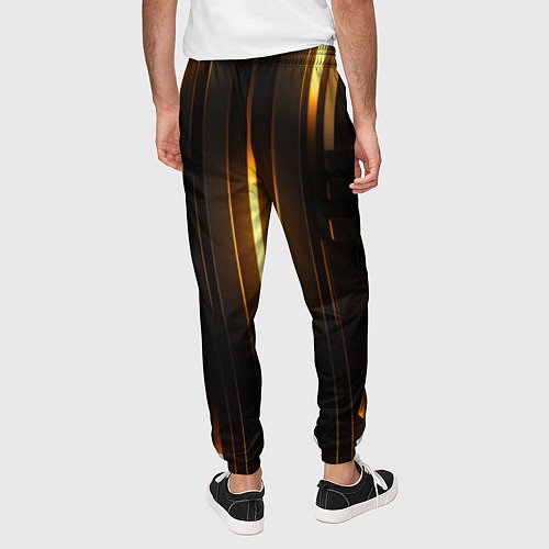 Мужские брюки Неоновый узор черное золото стене / 3D-принт – фото 4