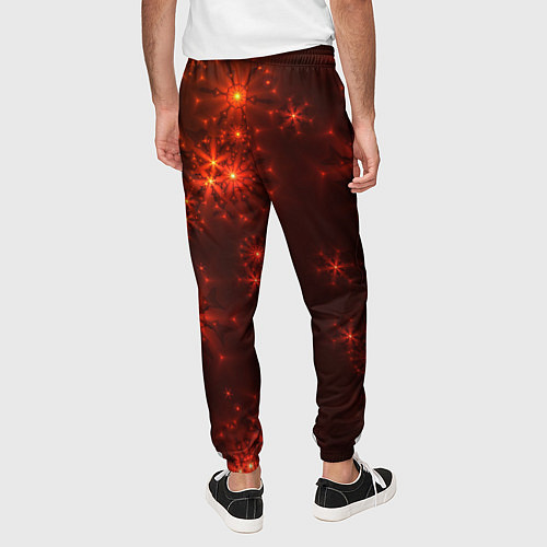 Мужские брюки Абстрактные светящиеся красно оранжевые снежинки / 3D-принт – фото 4