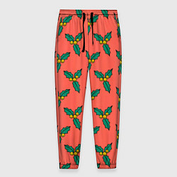 Брюки на резинке мужские Ягоды остролиста, цвет: 3D-принт