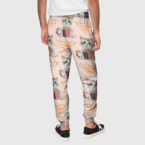 Мужские брюки Котенок с попкорном и сердечко завитушка / 3D-принт – фото 4