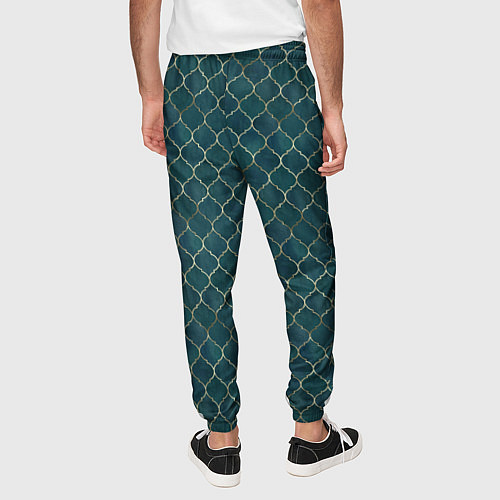 Мужские брюки Золотой узор на бирюзовом фоне / 3D-принт – фото 4