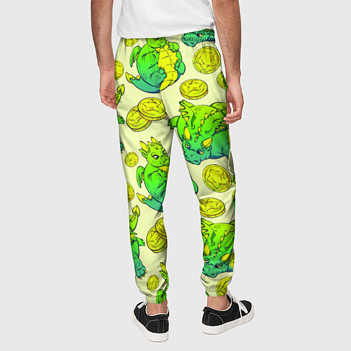 Мужские брюки Круглые драконы с монетами, зеленый / 3D-принт – фото 4