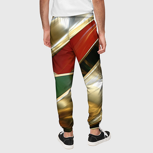 Мужские брюки Золотая абстракция с зелеными и красными вставками / 3D-принт – фото 4