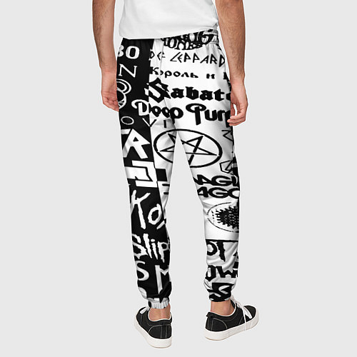 Мужские брюки Логотипы лучших групп черно белый / 3D-принт – фото 4