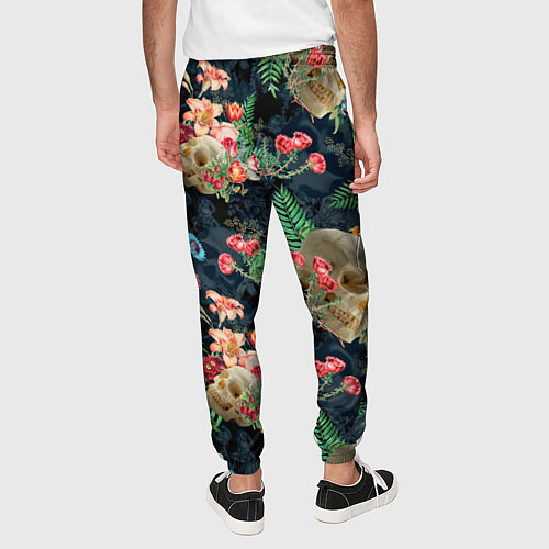 Мужские брюки Узор из черепов с цветами и листьями / 3D-принт – фото 4