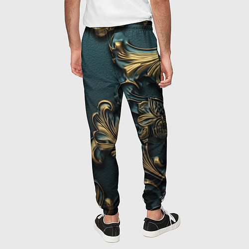 Мужские брюки Герб России и бирюзовый фон / 3D-принт – фото 4