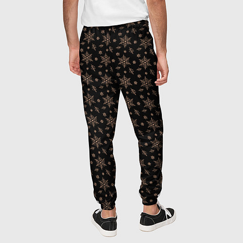 Мужские брюки Узор из персиковых снежинок на черном / 3D-принт – фото 4