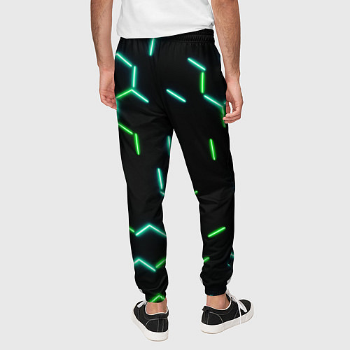 Мужские брюки Зеленые неоновые неполные гексагоны / 3D-принт – фото 4