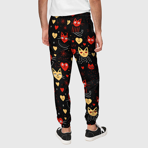 Мужские брюки Паттерн с сердечками и котами валентинка / 3D-принт – фото 4