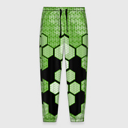 Брюки на резинке мужские Зелёная кибер броня hexagons, цвет: 3D-принт