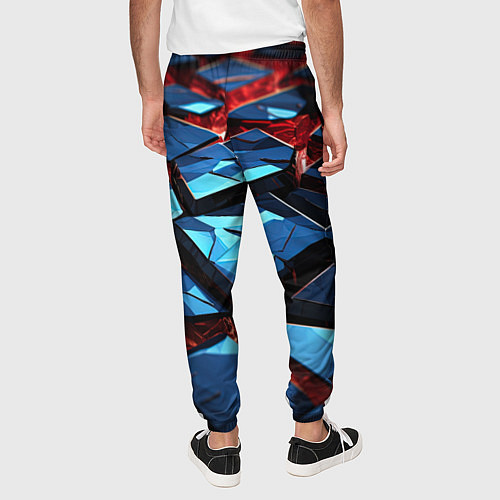 Мужские брюки Синие абстрактные плиты и красное свечение / 3D-принт – фото 4