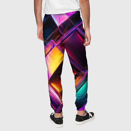 Мужские брюки Цветные стеклянные блоки - неоновый геометричный у / 3D-принт – фото 4