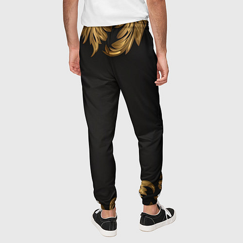 Мужские брюки Золотые объемные листья на черном / 3D-принт – фото 4