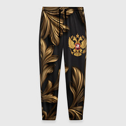 Мужские брюки Золотой герб России и узоры из листьев