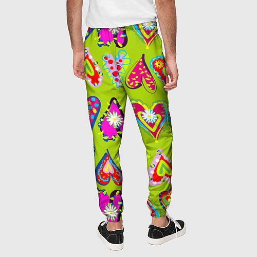 Мужские брюки Разноцветные сердца в мексиканском стиле / 3D-принт – фото 4
