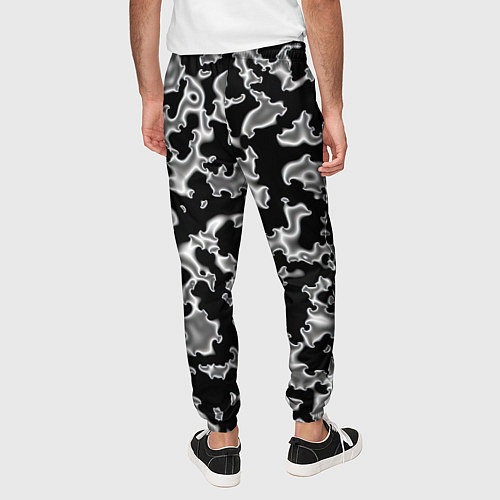 Мужские брюки Капли жидкого металла - камуфляж на чёрном / 3D-принт – фото 4