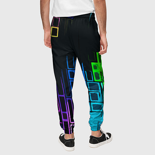 Мужские брюки Разноцветные прямоугольники на чёрном фоне / 3D-принт – фото 4