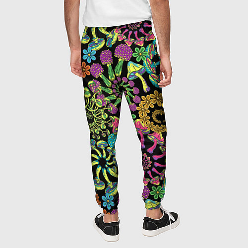 Мужские брюки Магические красочные грибы с ромашками / 3D-принт – фото 4