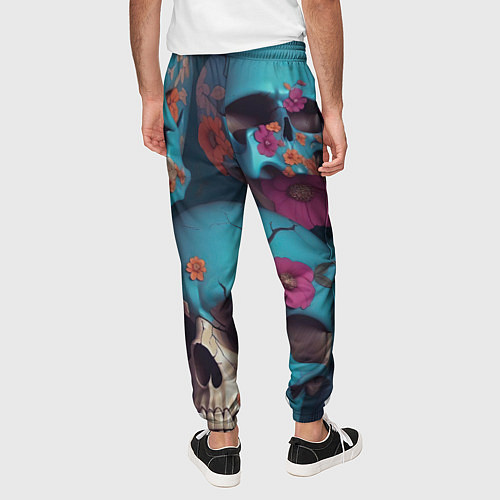 Мужские брюки Черепа с цветами синие / 3D-принт – фото 4
