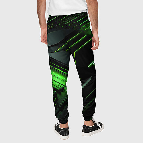 Мужские брюки Металл и зеленый яркий неоновый свет / 3D-принт – фото 4