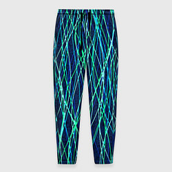Брюки на резинке мужские Тёмно-синий абстрактный неоновые линии, цвет: 3D-принт