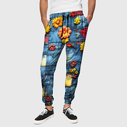 Брюки на резинке мужские Подсолнухи на джинсах, цвет: 3D-принт — фото 2