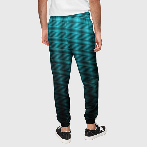 Мужские брюки Градиент полосатый чёрно-бирюзовый / 3D-принт – фото 4
