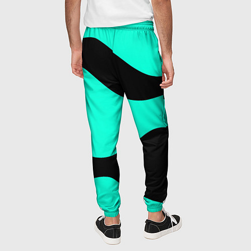 Мужские брюки Бирюзовый в чёрные волнистые полосы абстракция / 3D-принт – фото 4