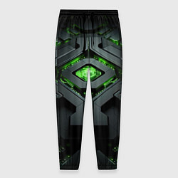 Брюки на резинке мужские Объемная абстрактная яркая зеленая фигура на черно, цвет: 3D-принт