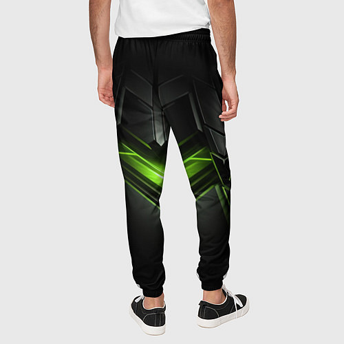 Мужские брюки Объемная абстрактная яркая зеленая фигура на черно / 3D-принт – фото 4
