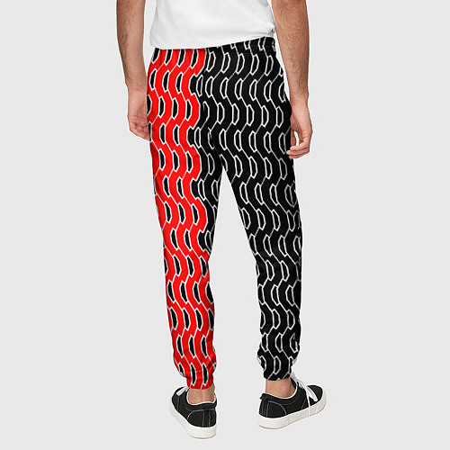 Мужские брюки Чёрно-красный паттерн с белой обводкой / 3D-принт – фото 4