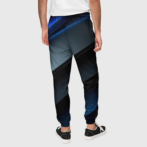 Мужские брюки Темная синяя стильная абстракция на черном фоне / 3D-принт – фото 4