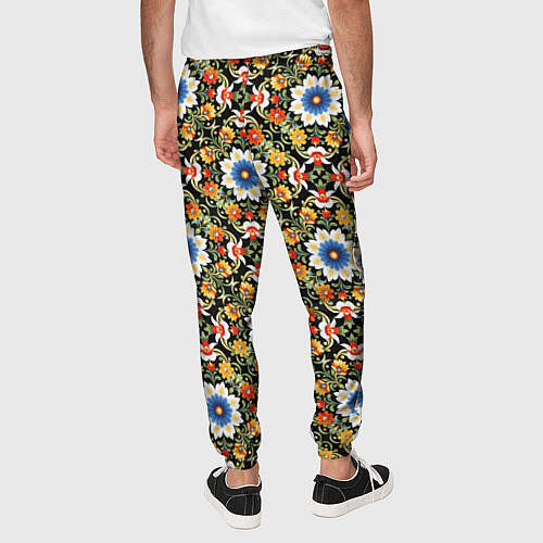 Мужские брюки Русские цветочные узоры красно-желтые / 3D-принт – фото 4