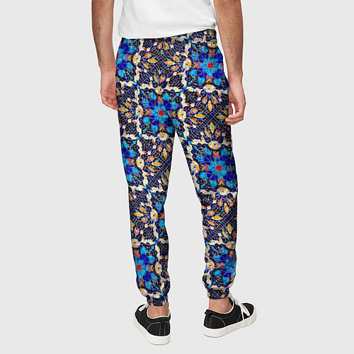 Мужские брюки Мозаичный цветочный узор на черном фоне / 3D-принт – фото 4