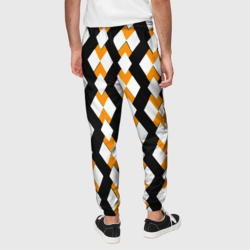 Мужские брюки Жёлтые и белые ромбы на чёрном фоне / 3D-принт – фото 4