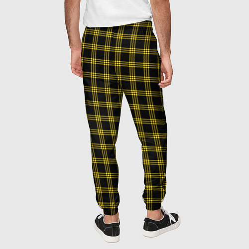 Мужские брюки Чёрный с жёлтыми полосами шотландка / 3D-принт – фото 4