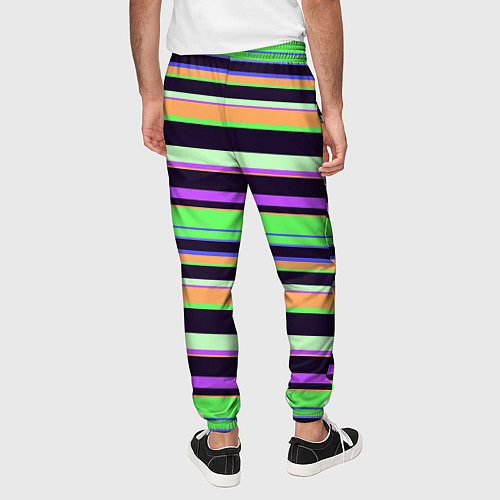 Мужские брюки Зелёно-фиолетовый полосатый / 3D-принт – фото 4