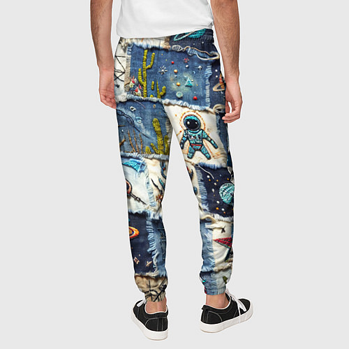 Мужские брюки Джинсовый пэчворк с пришельцами / 3D-принт – фото 4