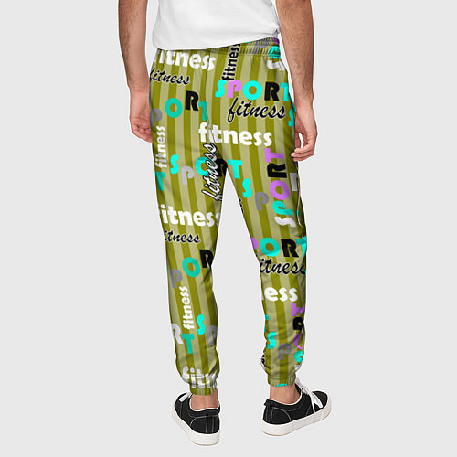 Мужские брюки Спорт и фитнес оливковый полосатый узор с текстом / 3D-принт – фото 4