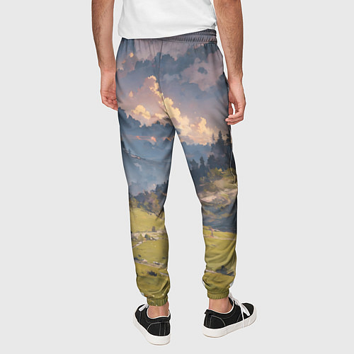Мужские брюки Зелёное поле и небо - аниме / 3D-принт – фото 4