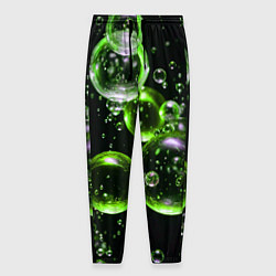 Брюки на резинке мужские Зеленые пузыри на черном, цвет: 3D-принт