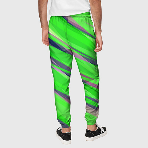 Мужские брюки Зелёный и фиолетовый абстрактные полосы / 3D-принт – фото 4