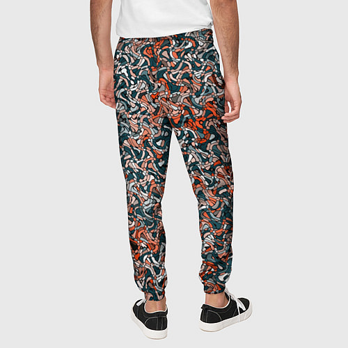Мужские брюки Тёмный сине-оранжевый абстрактная текстура / 3D-принт – фото 4