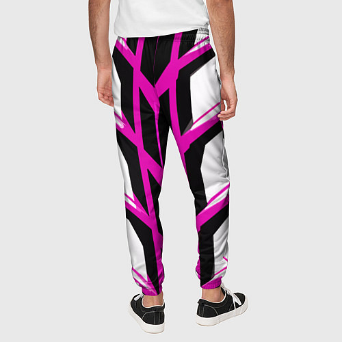 Мужские брюки Чёрно-розовые полосы на белом фоне / 3D-принт – фото 4