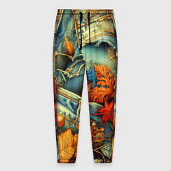 Брюки на резинке мужские Композиция из цветов и рваной джинсы - нейросеть, цвет: 3D-принт