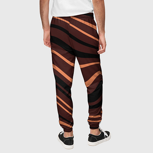 Мужские брюки Красно-коричневый изогнутые линии / 3D-принт – фото 4