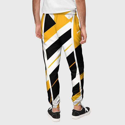 Мужские брюки Black and yellow stripes on a white background / 3D-принт – фото 4